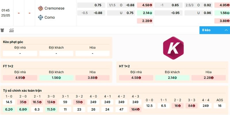 Dự đoán odds Cremonese vs Como 