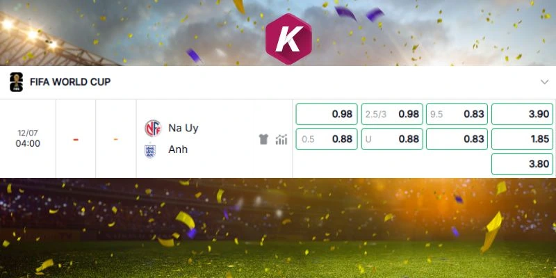 Cập nhật odds chuẩn cho trận đấu Na Uy vs Anh